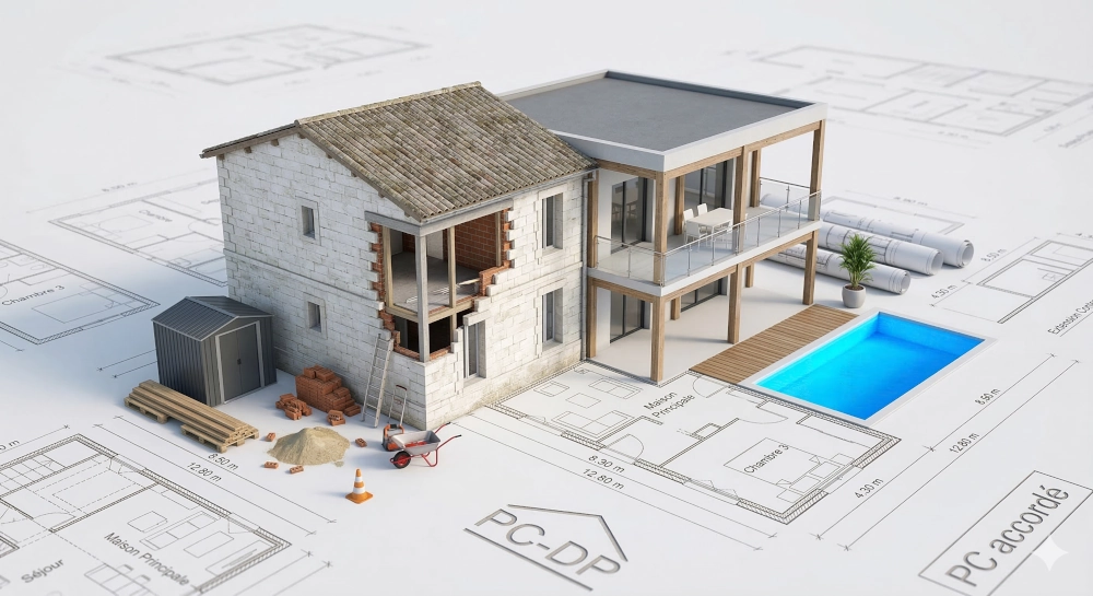 Plans d'extension maison Bordeaux déclaration préalable accordée — PC-DP Laurent LEMOUSSU